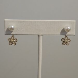 Pearl and Crystal Flower Ear Jacket Earrings